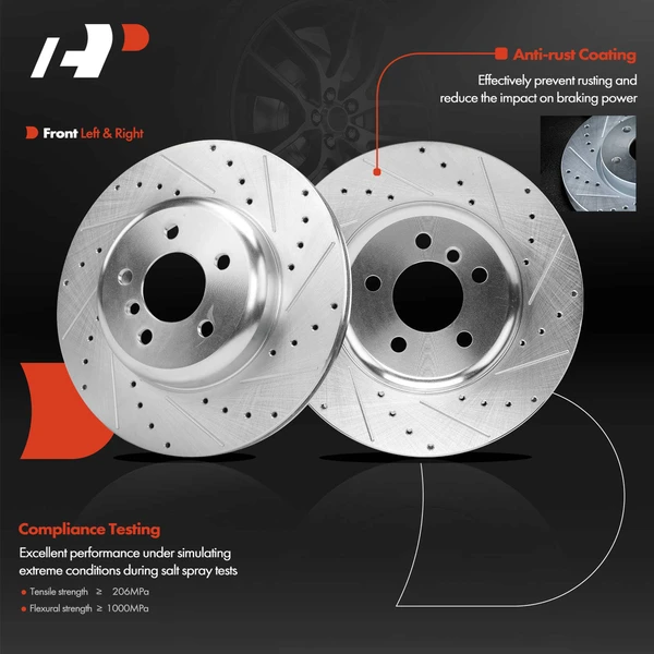 Drilled & Slotted Disc Brake Rotors and Ceramic Pads Kit, 12 Pcs, Front & Rear, A-Premium, APBRPS1333
