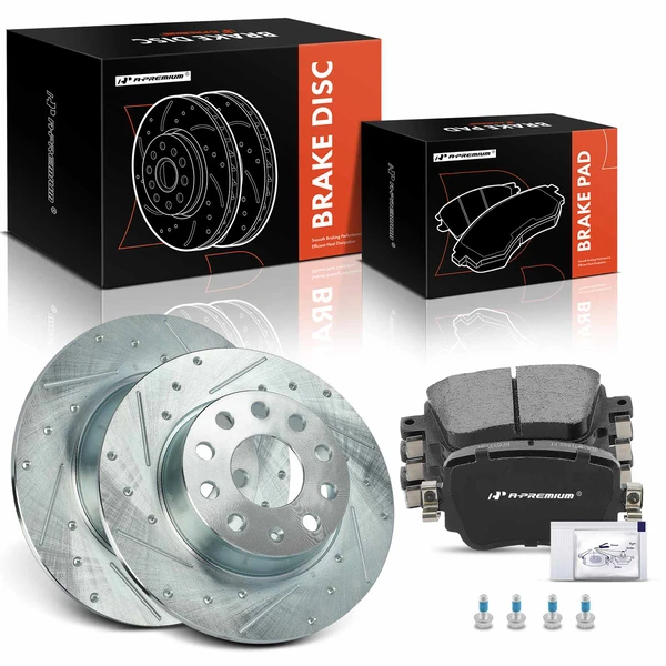 2015-2021 Volkswagen Passat Brake Pad and Rotor Kit, 6 Pcs, Rear Driver & Passenger, A-Premium, APBRPS1439