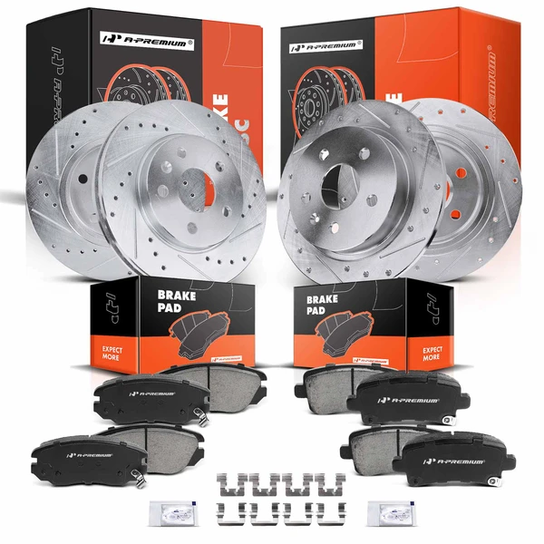 Brake Pad and Rotor Kit, 12 Pcs, Front & Rear, A-Premium, APBRPS157