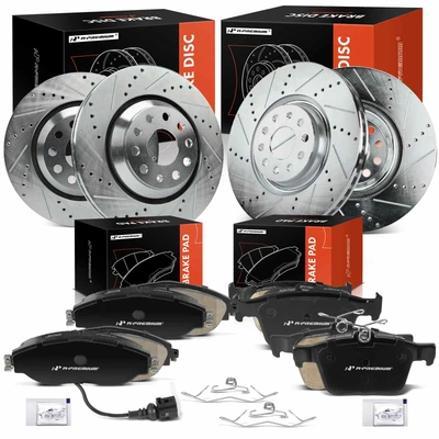 12 Pcs Front & Rear Drilled Rotors & Ceramic Brake Pads