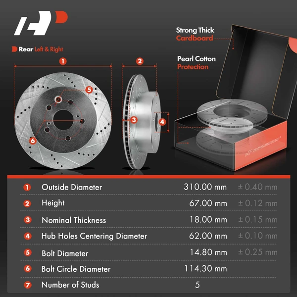 Drilled & Slotted Disc Brake Rotors and Ceramic Pads Kit, 6 Pcs, Rear Driver & Passenger, A-Premium, APBRPS1453