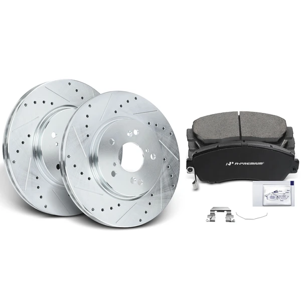 Drilled & Slotted Disc Brake Rotors and Ceramic Pads Kit, 6 Pcs, Front Driver & Passenger, A-Premium, APBRPS059