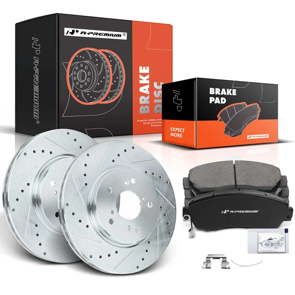 2007-2012 Acura RDX Drilled & Slotted Disc Brake Rotors and Ceramic Pads Kit, 6 Pcs, Front Driver & Passenger, A-Premium, APBRPS059