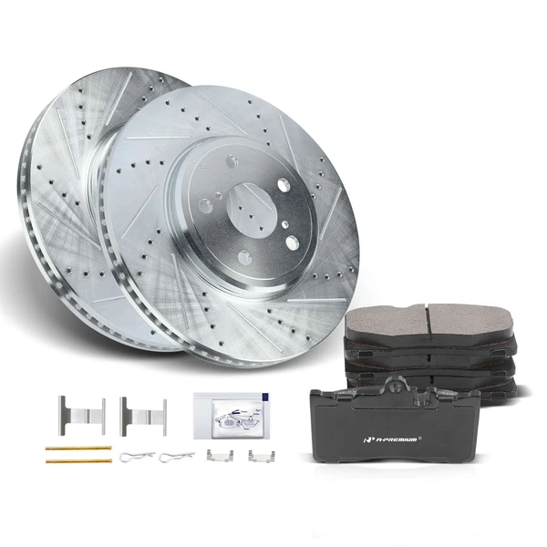 Drilled & Slotted Disc Brake Rotors and Ceramic Pads Kit, 6 Pcs, Front Driver & Passenger, A-Premium, APBRPS675