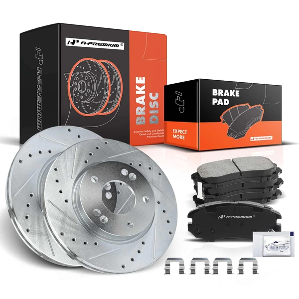 2007-2010 Hyundai Elantra Brake Pad and Rotor Kit, 6 Pcs, Front Driver & Passenger, A-Premium, APBRPS674