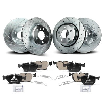 Front & Rear Drilled Rotors & Ceramic Brake Pads