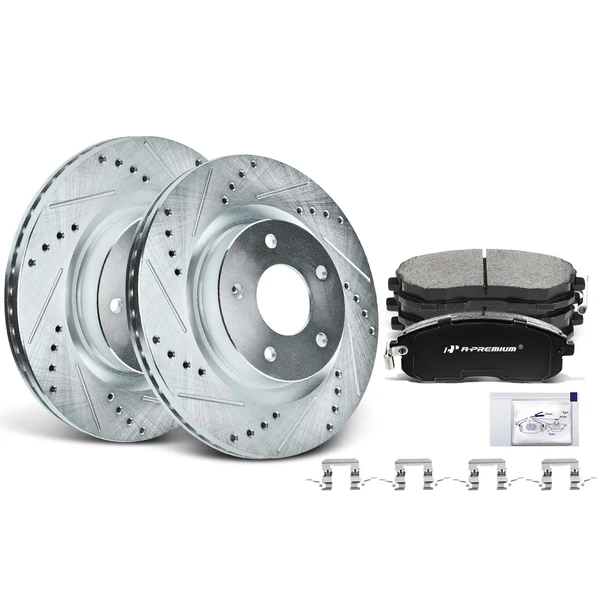 Drilled & Slotted Disc Brake Rotors and Ceramic Pads Kit, 6 Pcs, Front Driver & Passenger, A-Premium, APBRPS321