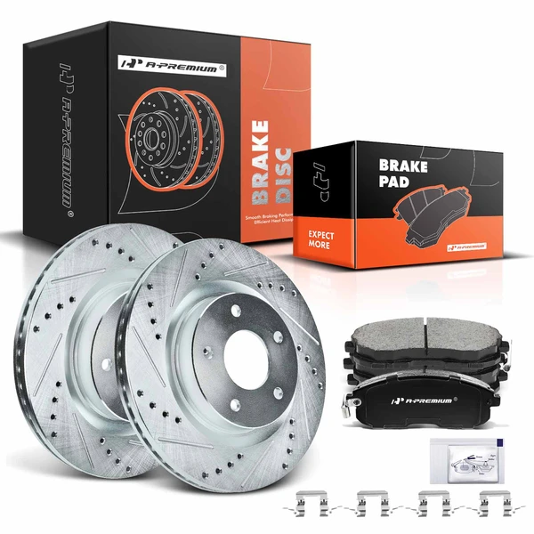 Drilled & Slotted Disc Brake Rotors and Ceramic Pads Kit, 6 Pcs, Front Driver & Passenger, A-Premium, APBRPS321