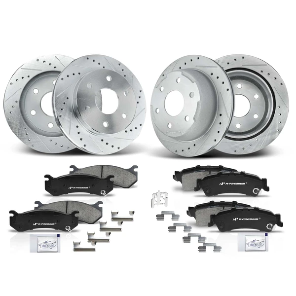 Drilled & Slotted Disc Brake Rotors and Ceramic Pads Kit, 12 Pcs, Front & Rear, A-Premium, APBRPS162