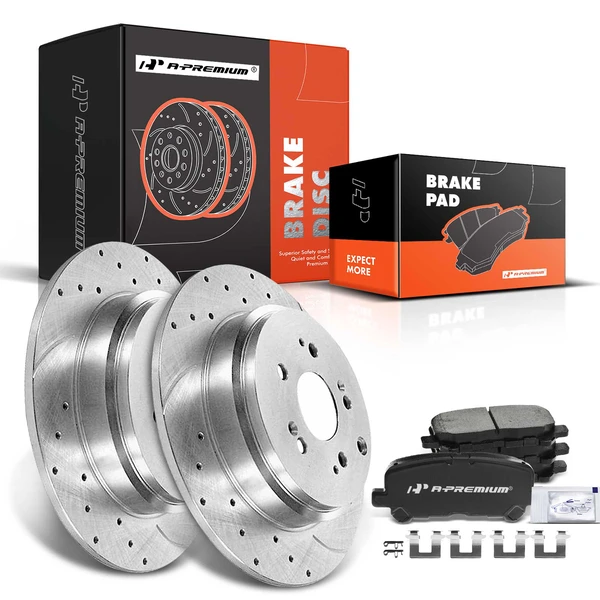 2007-2013 Acura MDX Drilled & Slotted Disc Brake Rotors and Ceramic Pads Kit, 6 Pcs, Rear Driver & Passenger, A-Premium, APBRPS060