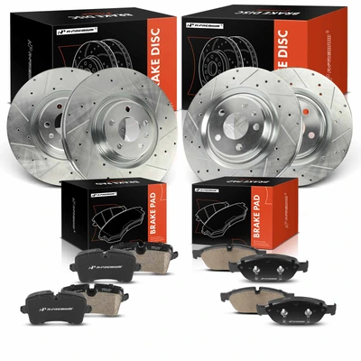 12 Pcs Front & Rear Drilled Rotors & Ceramic Brake Pads