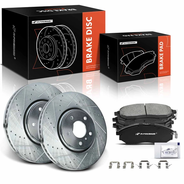 2005-2012 INFINITI FX35 Brake Pad and Rotor Kit, 6 Pcs, Front Driver & Passenger, A-Premium, APBRPS678