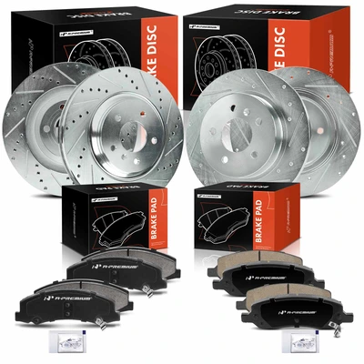 12 Pcs Front & Rear Drilled Brake Rotors & Ceramic Brake Pads