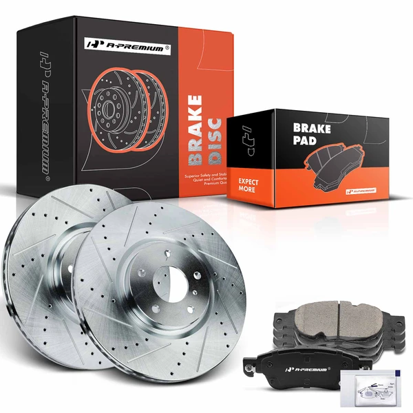 2007-2008 INFINITI G35 Brake Pad and Rotor Kit, 6 Pcs, Front Driver & Passenger, A-Premium, APBRPS679