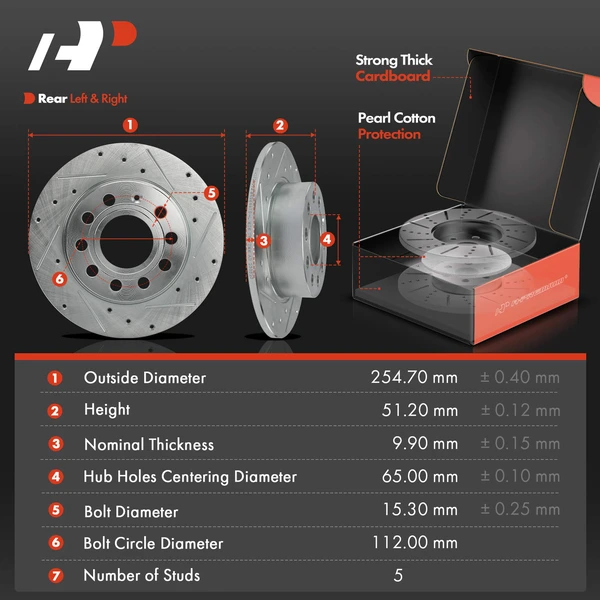 Drilled & Slotted Disc Brake Rotors and Ceramic Pads Kit, 6 Pcs, Rear Driver & Passenger, A-Premium, APBRPS1396