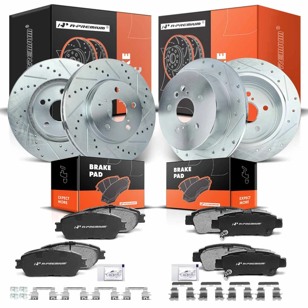 2004-2010 Toyota Sienna Brake Pad and Rotor Kit, 12 Pcs, Front & Rear, A-Premium, APBRPS164