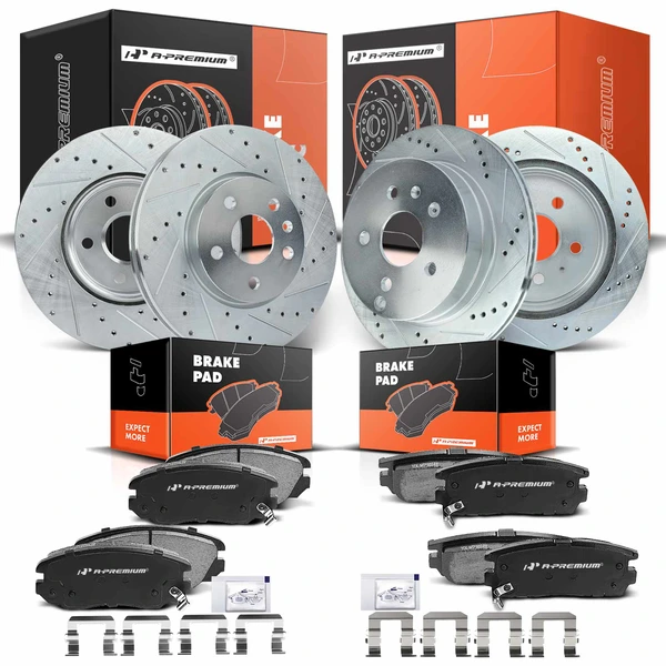 2010-2017 GMC Terrain Drilled & Slotted Disc Brake Rotors and Ceramic Pads Kit, 12 Pcs, Front & Rear, A-Premium, APBRPS167
