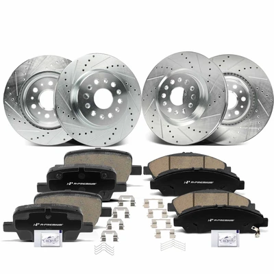 12 Pcs Front & Rear Drilled Rotors & Ceramic Brake Pads