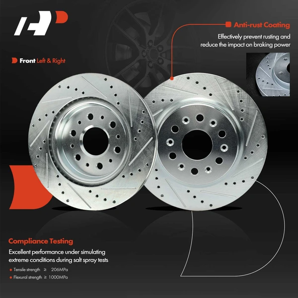 Drilled & Slotted Disc Brake Rotors and Ceramic Pads Kit, 12 Pcs, Front & Rear, A-Premium, APBRPS1345