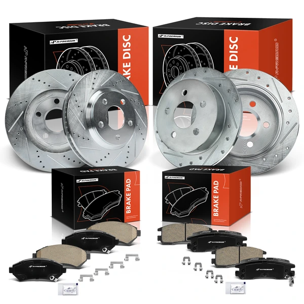 2000-2005 Chevrolet Monte Carlo Drilled & Slotted Disc Brake Rotors and Ceramic Pads Kit, 12 Pcs, Front & Rear, A-Premium, APBRPS451