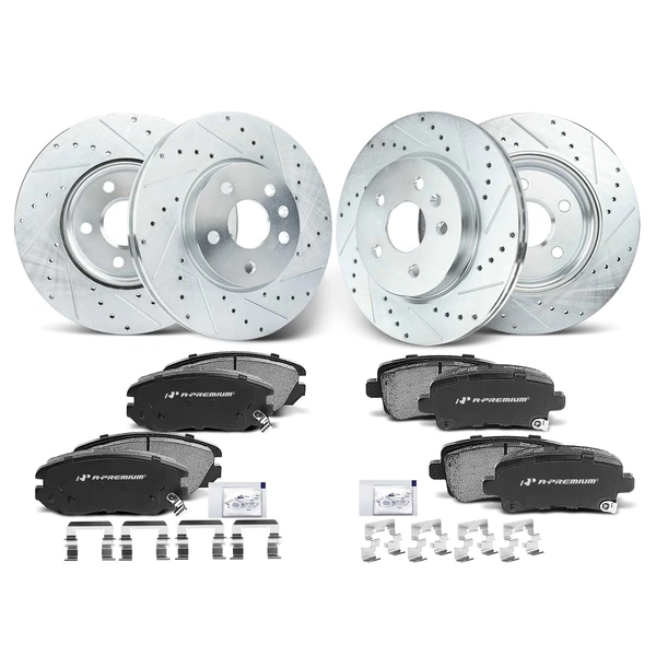 Brake Pad and Rotor Kit, 12 Pcs, Front & Rear, A-Premium, APBRPS169