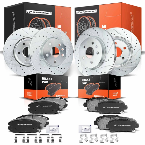 2014-2020 Chevrolet Impala Brake Pad and Rotor Kit, 12 Pcs, Front & Rear, A-Premium, APBRPS169
