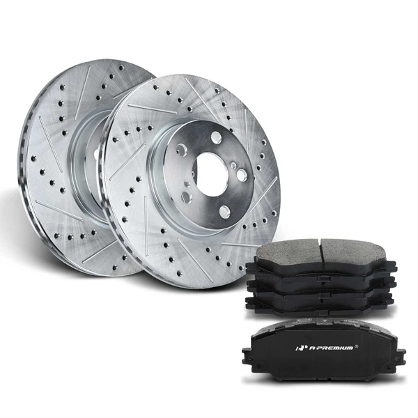 Drilled & Slotted Disc Brake Rotors and Ceramic Pads Kit, 6 Pcs, Front Driver & Passenger, A-Premium, APBRPS322
