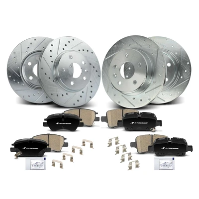 12 Pcs Front & Rear Drilled Rotors & Ceramic Brake Pads