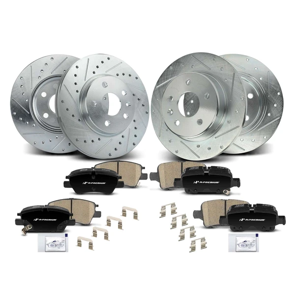 Drilled & Slotted Disc Brake Rotors and Ceramic Pads Kit, 12 Pcs, Front & Rear, A-Premium, APBRPS1346