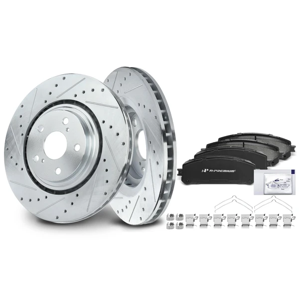 Drilled & Slotted Disc Brake Rotors and Ceramic Pads Kit, 6 Pcs, Front Driver & Passenger, A-Premium, APBRPS064