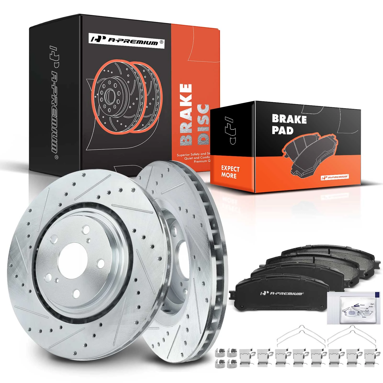 The A-premium Drilled & Slotted Disc Brake Rotors and Ceramic Pads Kit, 6 Pcs, Front Driver & Passenger, A-Premium, APBRPS064 Image 