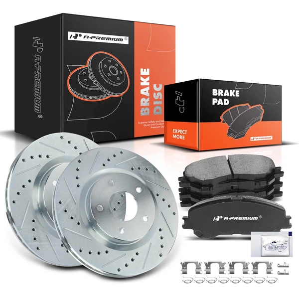 2014-2017 Nissan Rogue Brake Pad and Rotor Kit, 6 Pcs, Front Driver & Passenger, A-Premium, APBRPS323