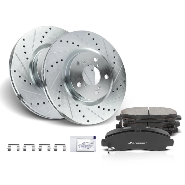 Drilled & Slotted Disc Brake Rotors and Ceramic Pads Kit, 6 Pcs, Front Driver & Passenger, A-Premium, APBRPS683