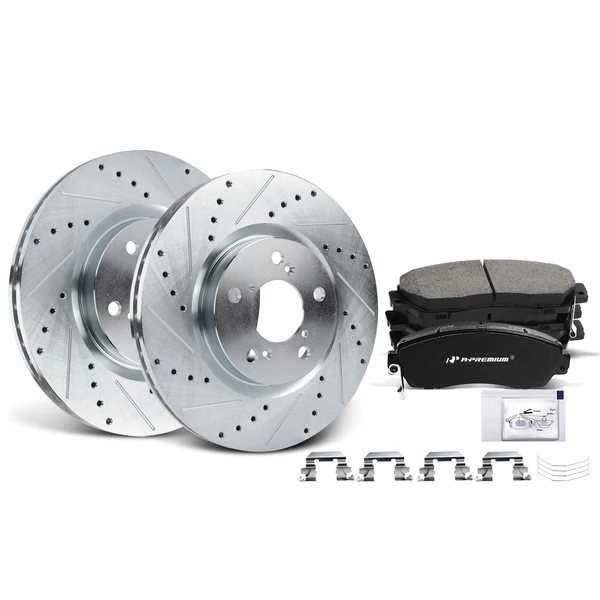 Drilled & Slotted Disc Brake Rotors and Ceramic Pads Kit, 6 Pcs, Front Driver & Passenger, A-Premium, APBRPS684