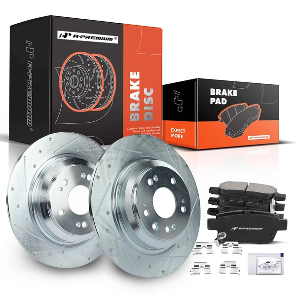 2009-2014 Acura TL Drilled & Slotted Disc Brake Rotors and Ceramic Pads Kit, 6 Pcs, Rear Driver & Passenger, A-Premium, APBRPS685