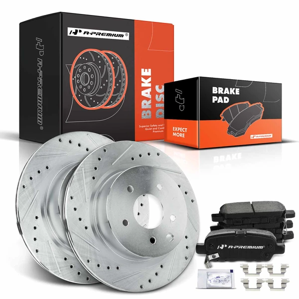 2010-2014 2016-2017 Nissan Maxima Brake Pad and Rotor Kit, 6 Pcs, Rear Driver & Passenger, A-Premium, APBRPS065