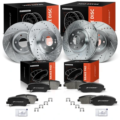 12 Pcs Front & Rear Drilled Brake Rotors & Ceramic Pads