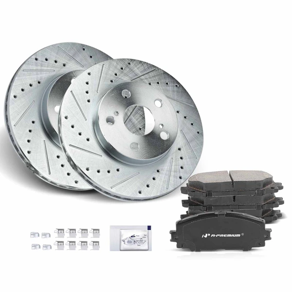 Drilled & Slotted Disc Brake Rotors and Ceramic Pads Kit, 6 Pcs, Front Driver & Passenger, A-Premium, APBRPS686