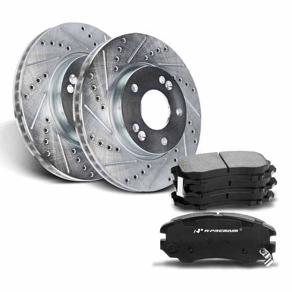 Drilled & Slotted Disc Brake Rotors and Ceramic Pads Kit, 6 Pcs, Front Driver & Passenger, A-Premium, APBRPS327
