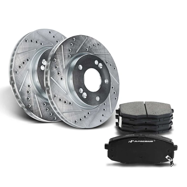 Drilled & Slotted Disc Brake Rotors and Ceramic Pads Kit, 6 Pcs, Front Driver & Passenger, A-Premium, APBRPS328