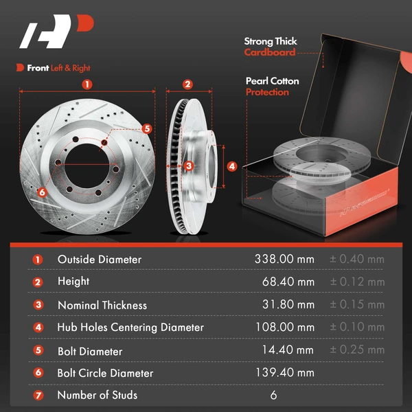 Drilled & Slotted Disc Brake Rotors and Ceramic Pads Kit, 6 Pcs, Front Driver & Passenger, A-Premium, APBRPS459