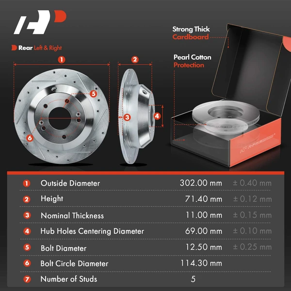 Drilled & Slotted Disc Brake Rotors and Ceramic Pads Kit, 6 Pcs, Rear Driver & Passenger, A-Premium, APBRPS458