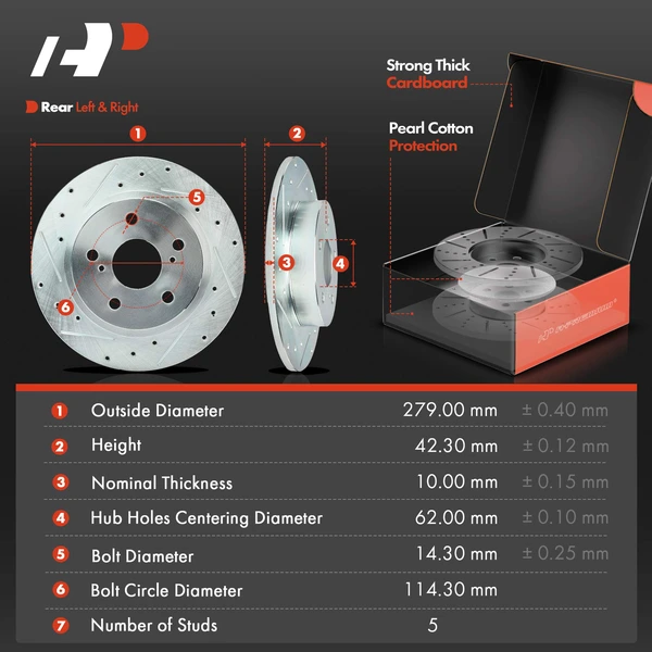Drilled & Slotted Disc Brake Rotors and Ceramic Pads Kit, 6 Pcs, Rear Driver & Passenger, A-Premium, APBRPS1454
