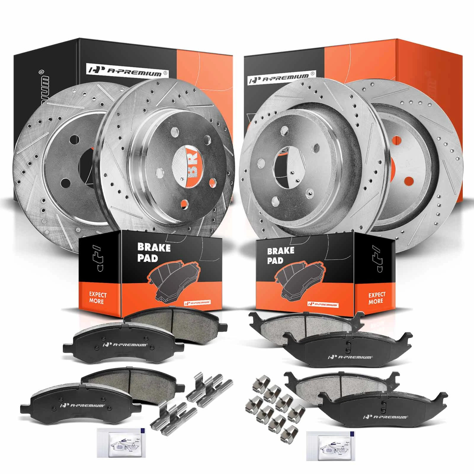 The A-premium Brake Pad and Rotor Kit, 12 Pcs, Front & Rear, A-Premium, APBRPS181 Image 