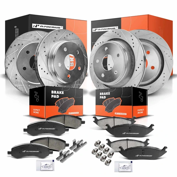 2006-2010 Dodge Ram 1500 Brake Pad and Rotor Kit, 12 Pcs, Front & Rear, A-Premium, APBRPS181