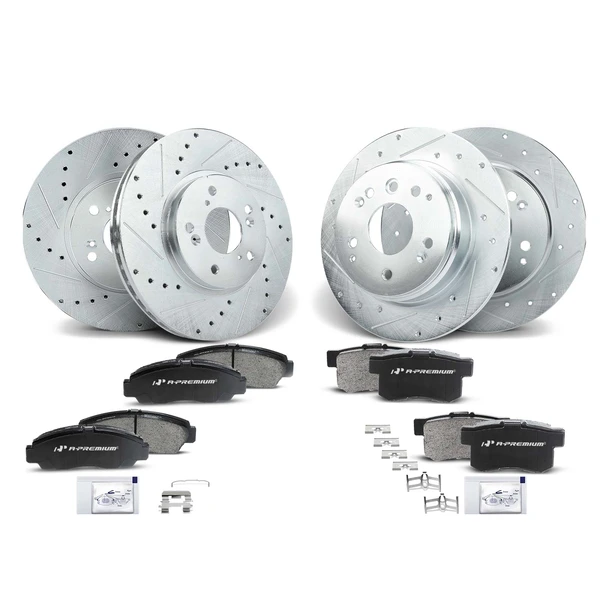 Drilled & Slotted Disc Brake Rotors and Ceramic Pads Kit, 12 Pcs, Front & Rear, A-Premium, APBRPS179
