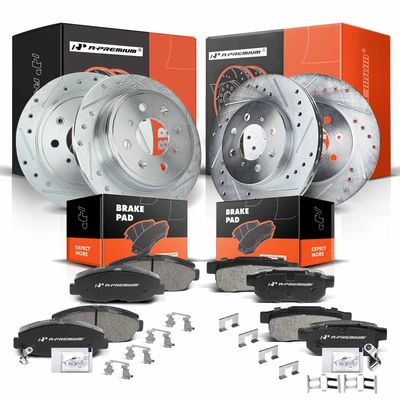 1999-2000 Honda Civic Brake Rotor and Pad Kit, 12 Pcs, Front & Rear, A-Premium, APBRPS068