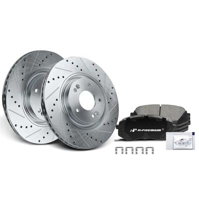 Front Drilled Rotors & Ceramic Brake Pads