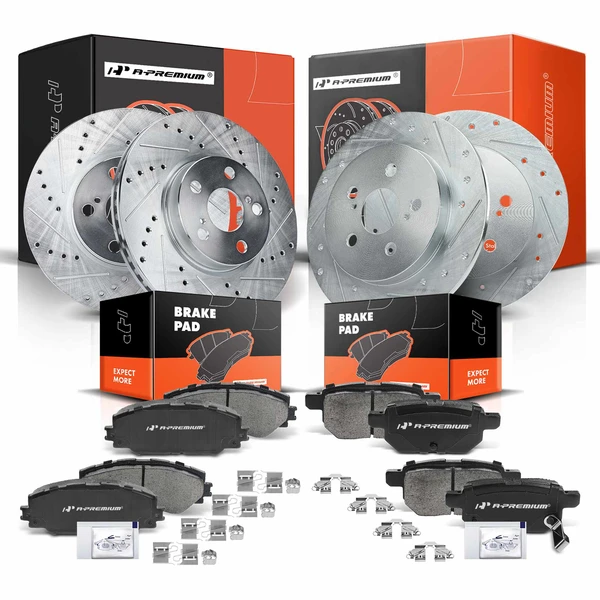 Brake Pad and Rotor Kit, 12 Pcs, Front & Rear, A-Premium, APBRPS069