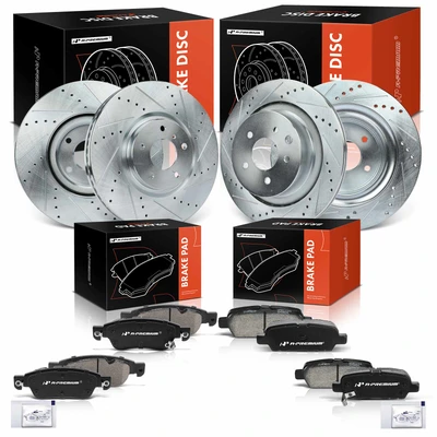 12 Pcs Front & Rear Drilled Rotors & Ceramic Brake Pads